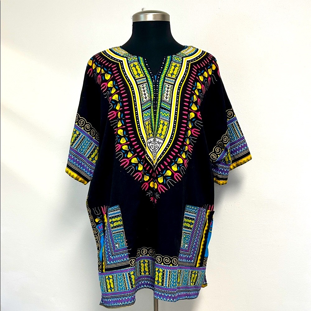 Mama & Papa Dashiki Tribal Multicolor 100% Cotton Women’s Size XL Ethnic Top
